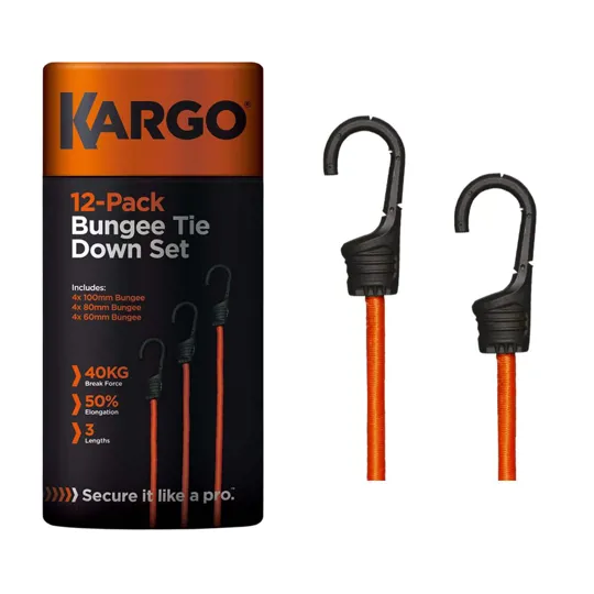 Kargo Bungees (4x 60cm, 4x 80cm, 4x1m) in Card Tube, pack of 12