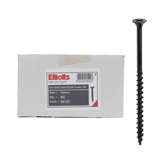 E-Fix Coarse Drywall Black Screw 75mm Box500