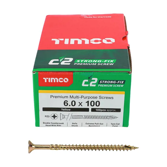 TIMco Yellow Zinc Pozi C2 Screws 6.0 x 100mm Box of 100