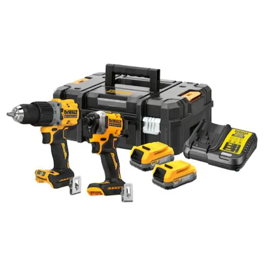 DeWalt DCK2050E2T-GB PowerStack 18v XR Brushless Compact Twin Kit (DCD805/DCF850) 2 x Compact Batts