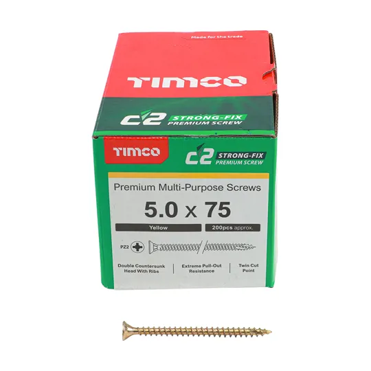 TIMco Yellow Zinc Pozi C2 Screws 5.0 x 75mm Box of 200