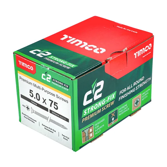 TIMco Yellow Zinc Pozi C2 Screws 5.0 x 75mm Box of 200