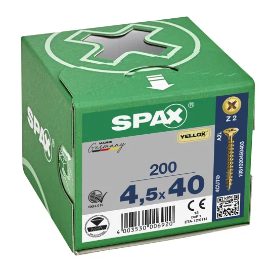 Spax Yellox Screw Full Thread 4.5 x 40mm Box of 200
