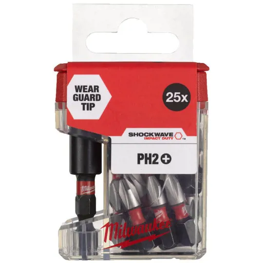 Milwaukee 4932479856 PH2 25mm Shockwave Bits & Holder