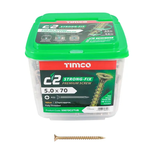 TIMco Yellow Zinc Pozi C2 Screws 5.0 x 70mm Tub of 375