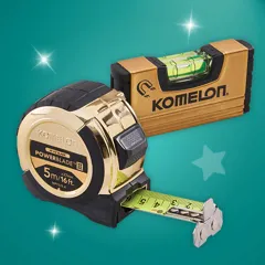 Komelon Gold PowerBlade Tape, 5m / 16ft with FREE Mini Level 