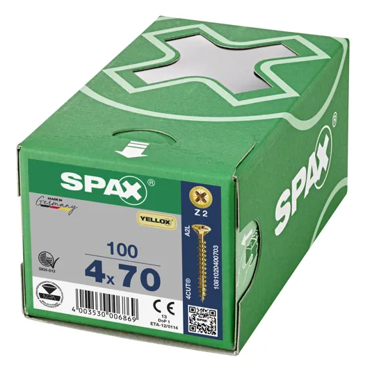 Spax Yellox Screw Full Thread 4.0 x 70mm Box of 100