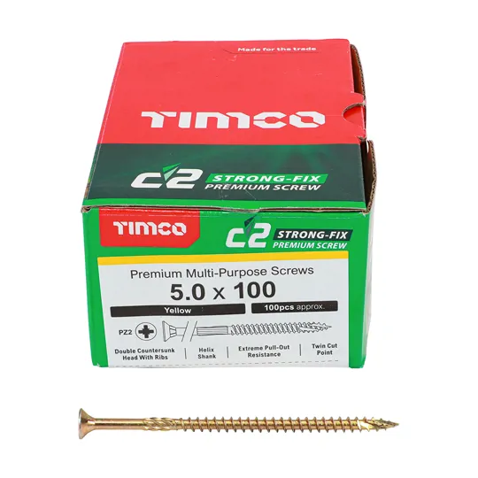 TIMco Yellow Zinc Pozi C2 Screws 5.0 x 100mm Box of 100