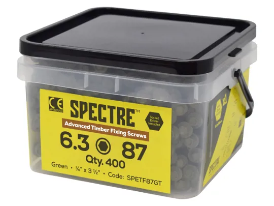 Forgefix SPETF87GT Spectre Timberfix Screws 6.3 x 87mm Tub 400 (+ Free Organiser)