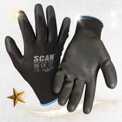 Scan Black PU Dipped Gloves, 5 Pairs