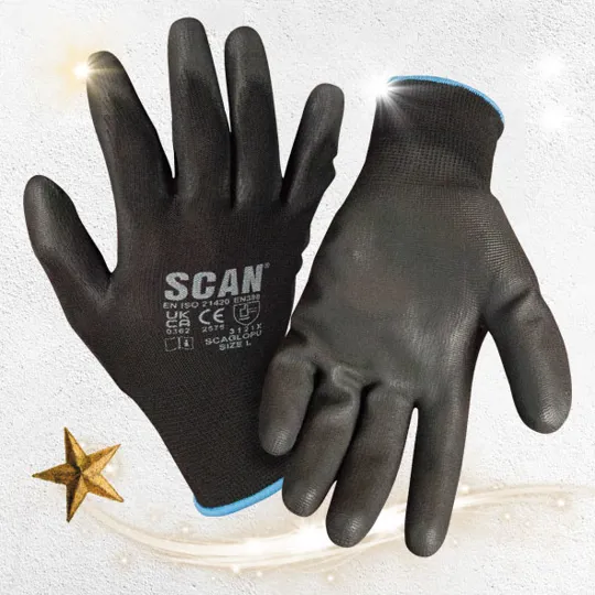 Scan Black PU Dipped Gloves (5 Pairs) (XMS23)