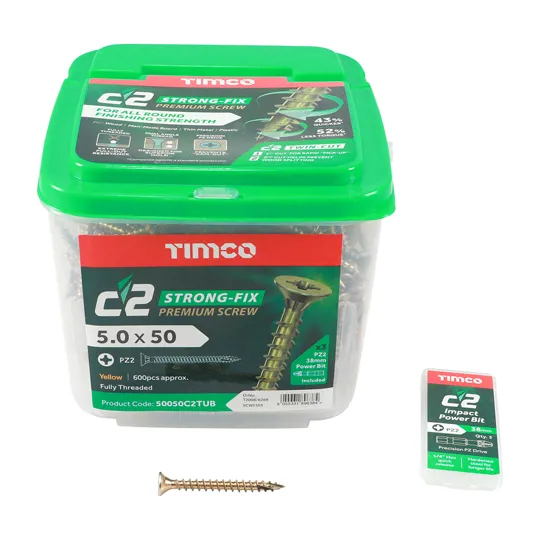 TIMco Yellow Zinc Pozi C2 Screws 5.0 x 50mm Tub of 600