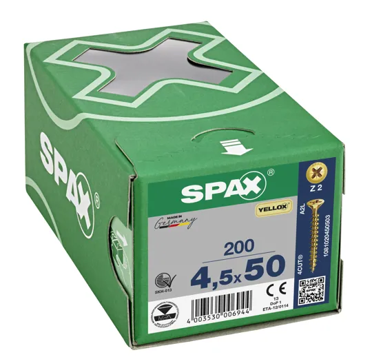 Spax Yellox Screw Full Thread 4.5 x 50mm Box of 200