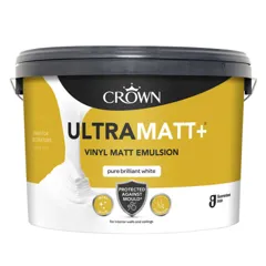 Crown UltraMatt+ Anti-Mould Vinyl Matt Emulsion Pure Brilliant White, 10L