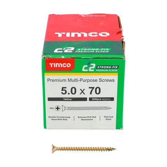 TIMco Yellow Zinc Pozi C2 Screws 5.0 x 70mm Box of 200