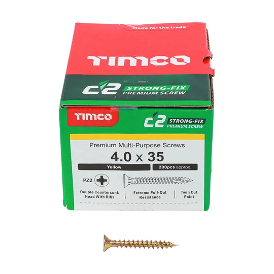 TIMco Yellow Zinc Pozi C2 Screws 4.0 x 35mm Box of 200