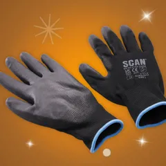 Scan Black PU Dipped Gloves, 5 Pairs