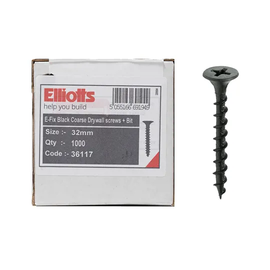 E-Fix Coarse Drywall Black Screw 32mm Box of 1000