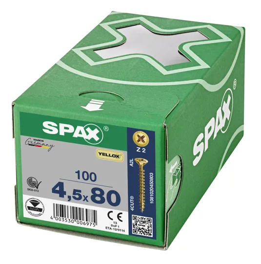 Spax Yellox Screw Full Thread 4.5 x 80mm Box of 100