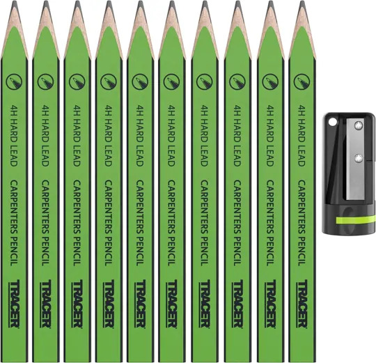 Tracer ACP1 Carpenters Pencils (Hard) 10pc c/w Sharpener