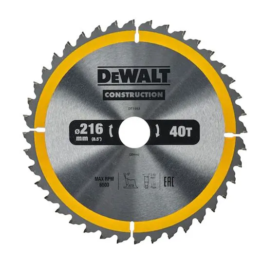 DeWalt DT1953-QZ Construction Circ Saw Blade 216x30mm 40T 