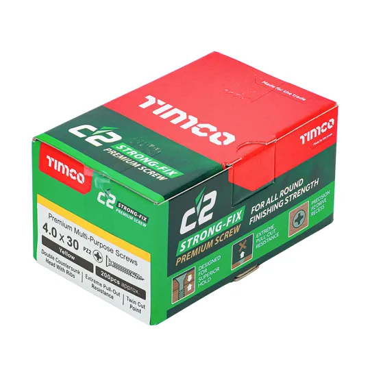 TIMco Yellow Zinc Pozi C2 Screws 4.0 x 30mm Box of 200