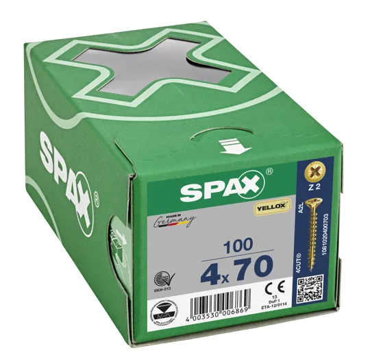 Spax Yellox Screw Full Thread 4.0 x 70mm Box of 100