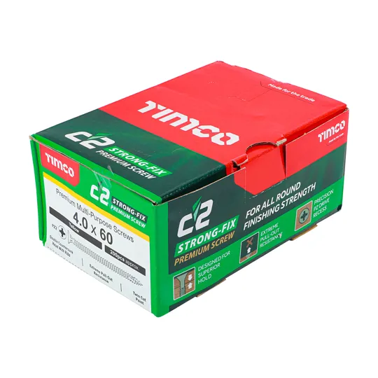 TIMco Yellow Zinc Pozi C2 Screws 4.0 x 60mm Box of 200