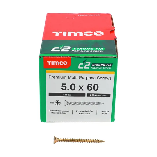 TIMco Yellow Zinc Pozi C2 Screws 5.0 x 60mm Box of 200