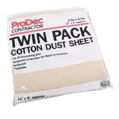 ProDec Contractor Cotton Dust Sheets, 3.7 x 2.7m - Twin Pack