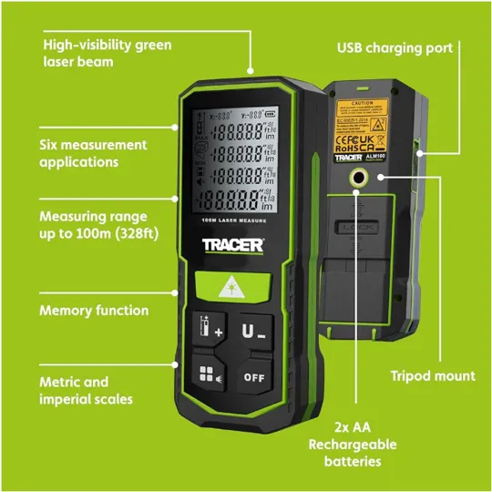 Tracer ALM100 Green Laser Distance Measure 100m