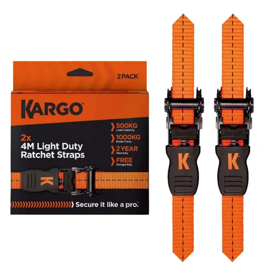 Kargo Light Duty Straps 4m x 25mm, 1000kg, pack of 2