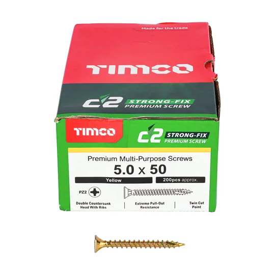 TIMco Yellow Zinc Pozi C2 Screws 5.0 x 50mm Box of 200