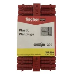 Fischer WR300 Red Plastic Wallplugs, 6 x 30mm - Pack of 300