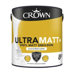 Crown UltraMatt+ Anti-Mould Vinyl Matt Emulsion Pure Brilliant White, 2.5L