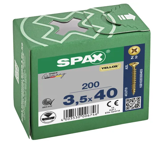 Spax Yellox Screw Full Thread 3.5 x 40mm Box of 200