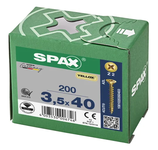 Spax Yellox Screw Full Thread 3.5 x 40mm Box of 200