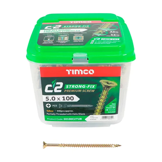 TIMco Yellow Zinc Pozi C2 Screws 5.0 x 100mm Tub of 300