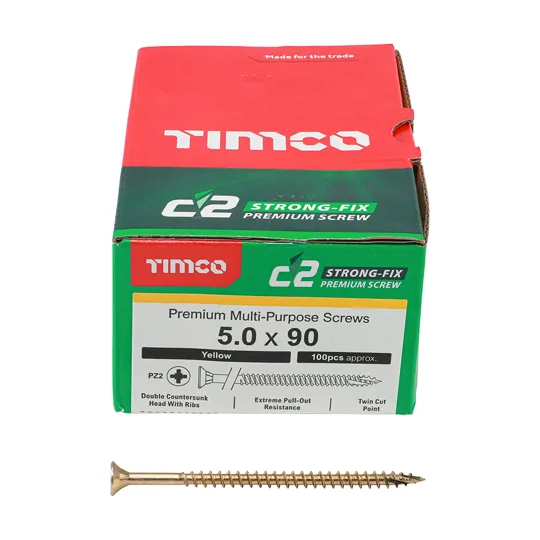 TIMco Yellow Zinc Pozi C2 Screws 5.0 x 90mm Box of 100