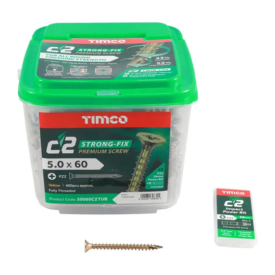 TIMco Yellow Zinc Pozi C2 Screws 5.0 x 60mm Tub of 400