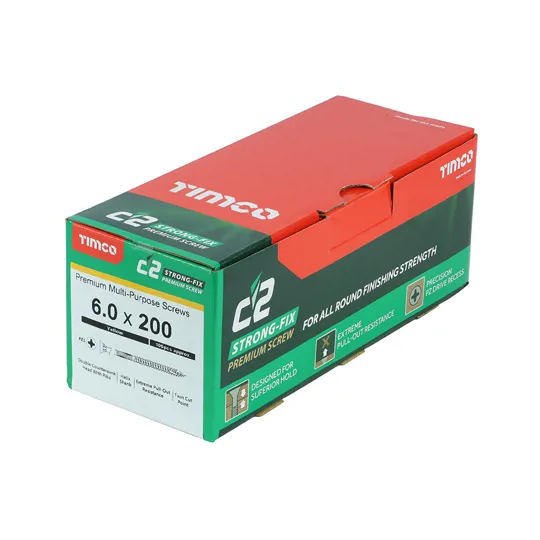 TIMco Yellow Zinc Pozi C2 Screws 6.0 x 200mm Box of 100