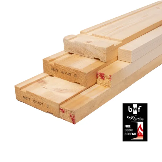 Ex 38 x 115mm (Fin 106mm) Fire Cert Prepacked Softwood Door Lining 2'6/2'9 Grooved 15x4mm  Inc Stops