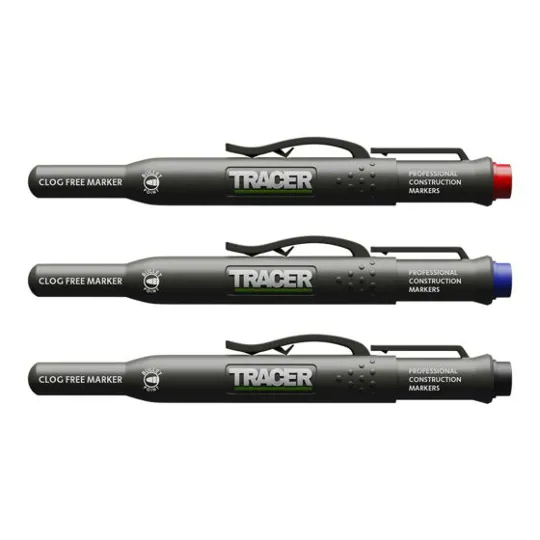 TRACER Clog Free Marker Kit - 1 Black 1 Blue 1 Red c/w Site Holsters