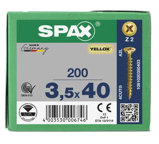 Spax Yellox Screw Full Thread 3.5 x 40mm Box of 200