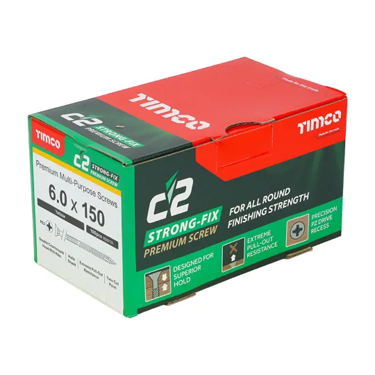 TIMco Yellow Zinc Pozi C2 Screws 6.0 x 150mm Box of 100