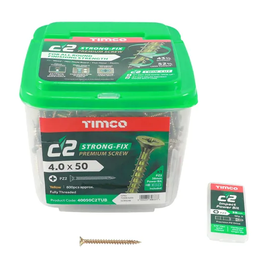 TIMco Yellow Zinc Pozi C2 Screws 4.0 x 50mm Tub of 800