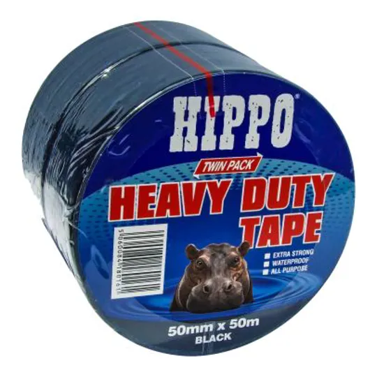 Hippo H18202 Black Tape 50mm Twin Pack 2x 50m 