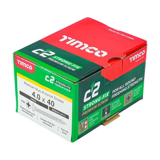 TIMco Yellow Zinc Pozi C2 Screws 4.0 x 40mm Box of 200