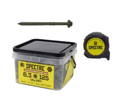 Forgefix SPEFT125GT Spectre Timberfix Screws, 6.3 x 125mm, Tub of 250 + Free Tape Measure