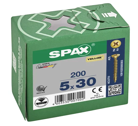 Spax Yellox Screw Full Thread 5.0 x 30mm Box of 200